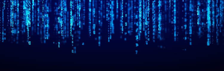 Digital background blue matrix. Coding or hacking concept. Flow of random numbers. 3D rendering.