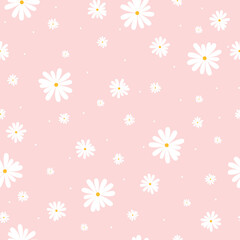 Simple vintage pattern. white flowers and dots. light pink  background. Fashionable print for textiles and wallpaper.