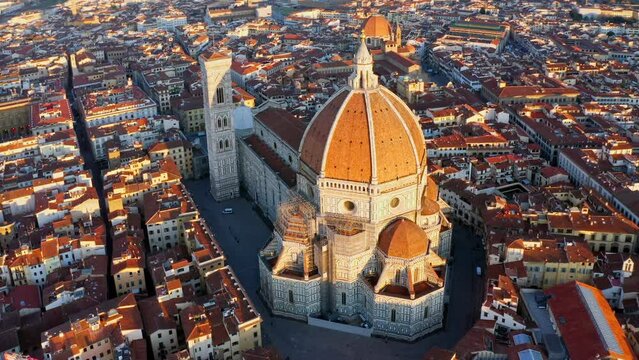Aerial view of cathedral and bell tower, Florence, Italy