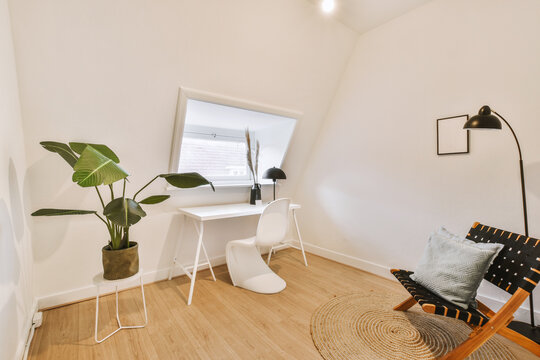 workspace in the attic of a modern residential house