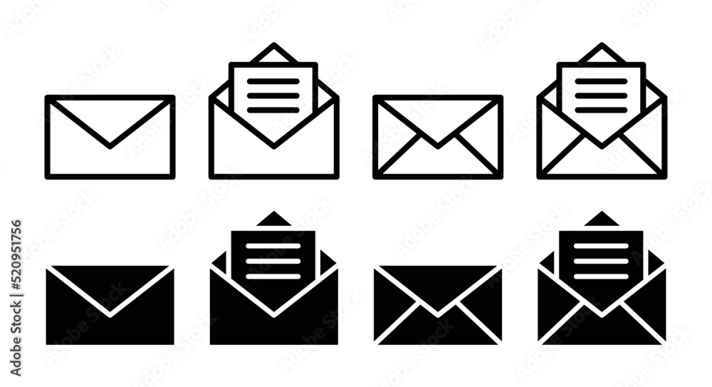 Aufkleber email icon vector collection. letter symbol set isolated on white background.