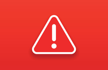 Red danger alert sign banner. Warning or attention icon symbol vector illustration. - obrazy, fototapety, plakaty