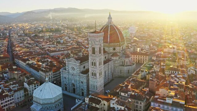 Aerial view of Florence with cathedral and campanile, Italy