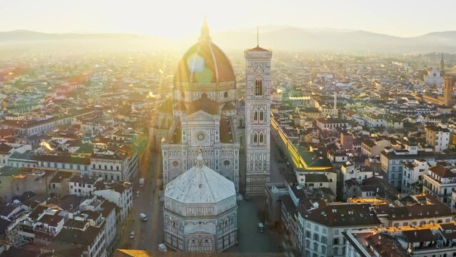 Aerial view of Florence with Santa maria del Fiore cathedral, Italy