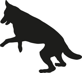 Jumping german shepherd dog puppy. Black dog silhouette. Pet animals. Isolated on a white background. Vector illustration.