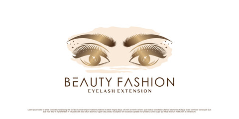 Luxury eyelash extension logo design for beauty fashion with creative element Premium Vector