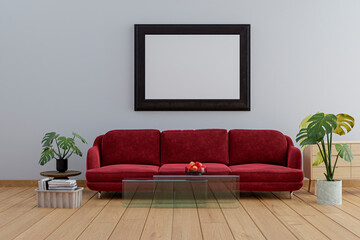 Living room with picture mockups, 3d rendered illustration.