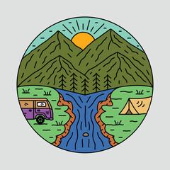 Camping and adventure with van graphic illustration vector art t-shirt design