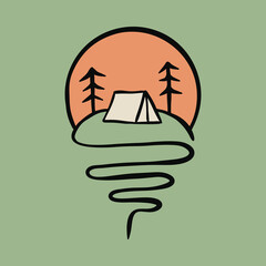 Camping mono line graphic illustration vector art t-shirt design