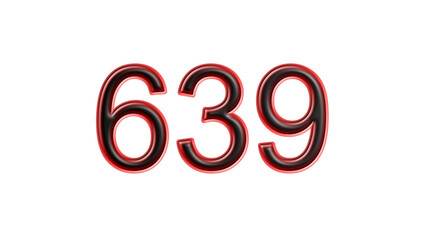 red 639 number 3d effect white background