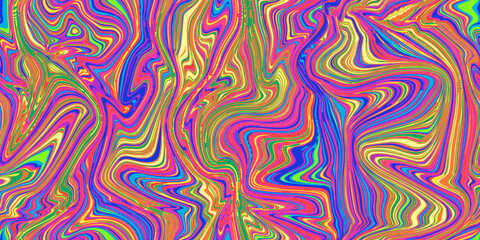 Vivid psychedelic seamless marble pattern with hallucination twists. Vector liquid acrylic texture. Flow art. Trippy 70s textile background. Tie dye simple artistic effect. Groovy design