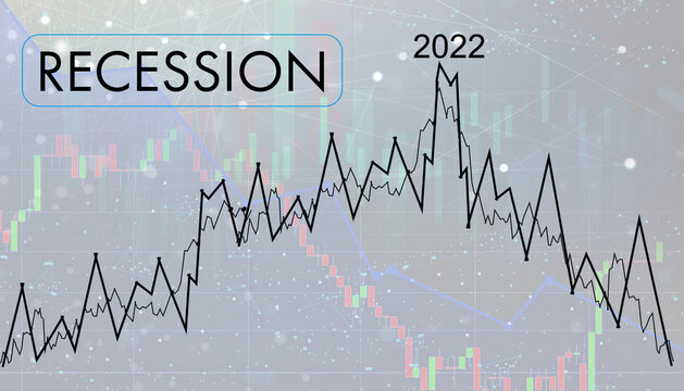 Crisis 2022. Quarterly or annual report of companies. Economic recession on the chart. Chart arrow pointing down against falling chart.