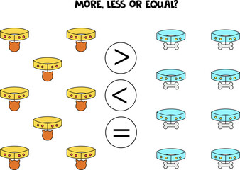 More, less, equal with cute pet collars.