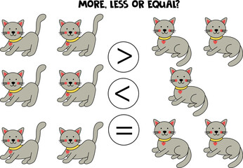 Fototapeta premium More, less, equal with cute gray cats.
