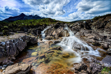 Naklejka na ściany i meble Fairy-tale landscape, The Sligachan waterfalls, Isle of Skye, Scotland