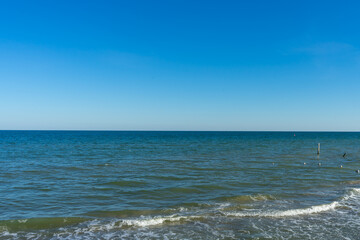 Landscape of Black Sea near Tuzly lagoons national park in Lebedivka, Ukraine