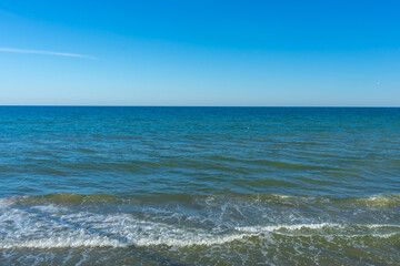 Landscape of Black Sea near Tuzly lagoons national park in Lebedivka, Ukraine