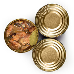 Canned sardines. Canned fish on a white background.