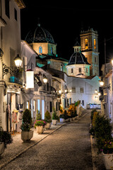 Night Shot of a Street in Altea, Spain, Leading to the Church Square