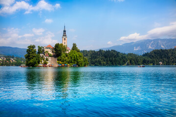 Summer Day on Lake Bled, with Bled Island, Slovenia