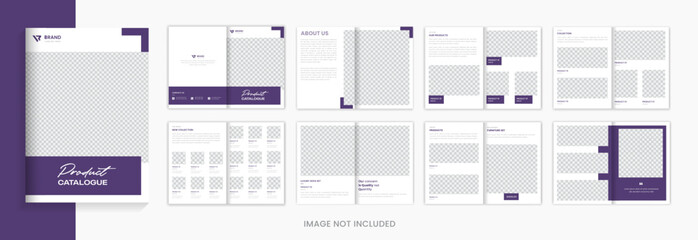 Purple product catalog brochure design 16 pages vector - obrazy, fototapety, plakaty