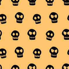 Seamless pattern with skulls. Primitive cartoon flat style. Background and texture on theme of Halloween, danger, death, war, poison. For fabric, packaging, party, poster, banner
