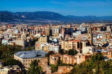 Fototapeta na wymiar View of the City of Malaga, Spain, with the Cathedral and the City Center
