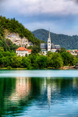 Fototapeta na wymiar St Martin’s Parish Church by Lake Bled, Slovenia