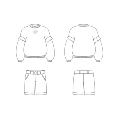 technical drawing of a ruffled hoodie with classic shorts for girls