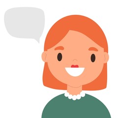 Fototapeta premium Flat illustration of a woman in colorful clothes. icon for WEB with speech bubble