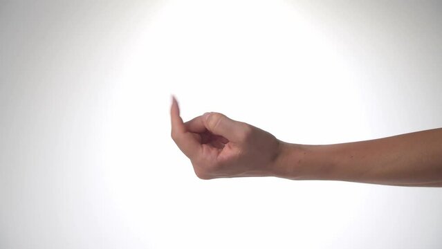 women hand gesture to call a finger to himself like a hook