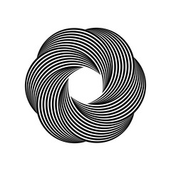 Pulsating spherical graphic constructed from a series of lines. Black and white lines sign, icon, symbol, icon, logo. Monochrome graphic design. Dynamic waves concept. Abstract background