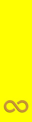 The sign of infinity is golden, isolated on a yellow background. Symbol of infinity. Horizontal image. Vertical banner for insertion into site. Place for text cope space. 3D image. 3D rendering.