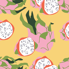 Vector seamless pattern with dragon fruits. Abstract design for paper, cover, fabric.