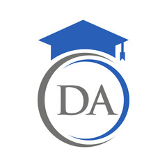 Letter DA Education Logo Concept With Educational Graduation Hat Vector Template