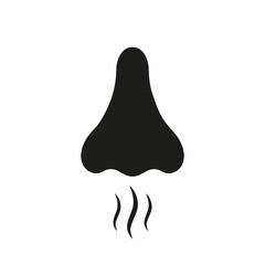 Nose Human Smell Black Silhouette Icon. Nasal Odor Sniff Glyph Pictogram. Bad Aroma Air Breath Flat Symbol. Nose Loss Sense Scent Smell Sign on White Background. Isolated Vector Illustration