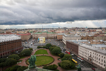 Fototapeta na wymiar Magnificent views form Saint Isaac's Cathedral Colonnade, It's opened on the 360 degrees view point of the city include famous landmark in Saint Petersburg, Russia