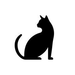 Black Cat with Tail Silhouette Icon. Cute Kitten Sitting Glyph Pictogram. Pet Kitty Simple Flat Symbol. Mammal Animal Pussycat. Cat Profile Side View Veterinary Logo. Isolated Vector Illustration