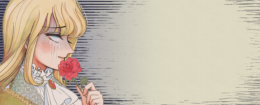 レトロ少女漫画風・薔薇を持って悲しむ王子さまのバナー