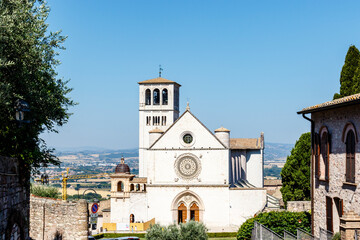 Exterior of the Upper church of the Basilica of Saint Francis of Assisi, Assisi, Umbria, Italy,...