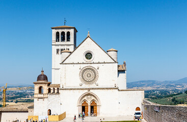 Exterior of the Upper church of the Basilica of Saint Francis of Assisi, Assisi, Umbria, Italy, Europe