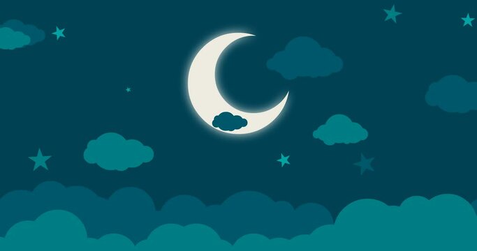 animated background of clouds, stars and moon at night