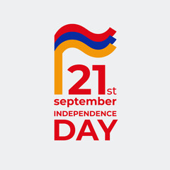 September 21, armenia independence day. Vector template with wavy armenian flag in simple concise style, icon. National holiday of Armenia on september 21st. Independence day greeting card