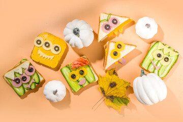 Funny monster Halloween sandwiches