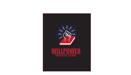 white flat line vector icon with a picture of willpower as book and  hand on black background.The logo icon is the willpower of study