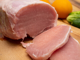 Fresh raw pork meat close-up. Preparing for frying.