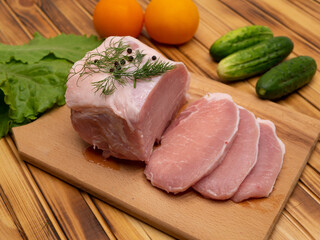 Fresh raw pork meat close-up. Preparing for frying.