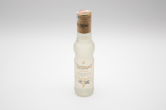 A bottle of Turkish National alcoholic beverage - tekirdag rakisi. Istanbul, Turkey - June 2022.