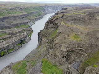 Fototapeta na wymiar Drone view at Dettifoss waterfall in Iceland