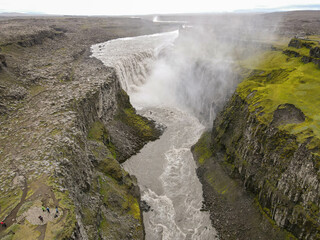 Drone view at Dettifoss waterfall in Iceland